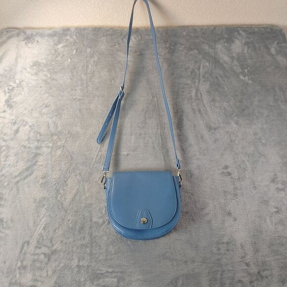 BONA Blue Faux Leather Crossbody Bag Purse Adjustable Strap Card Slots Small - Picture 2 of 12